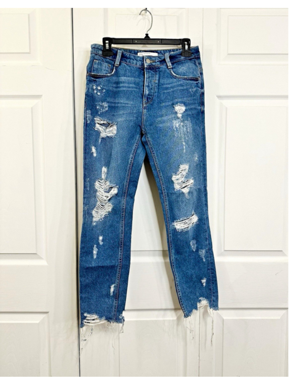 Zara Trafaluc Blue High Rise Distressed Skinny Jeans Denim Cotton Womenโs 2